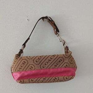 Vintage Y2k Coach Mini Pink Stripe Brown JacqiereCoach Tan and Pink Shoulder Bag
